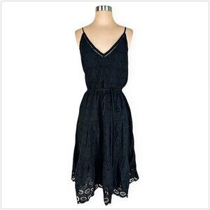 Karen Kane Black Eyelet Lace Belted Summer Slip Peasant Midi Dress NWT New XL